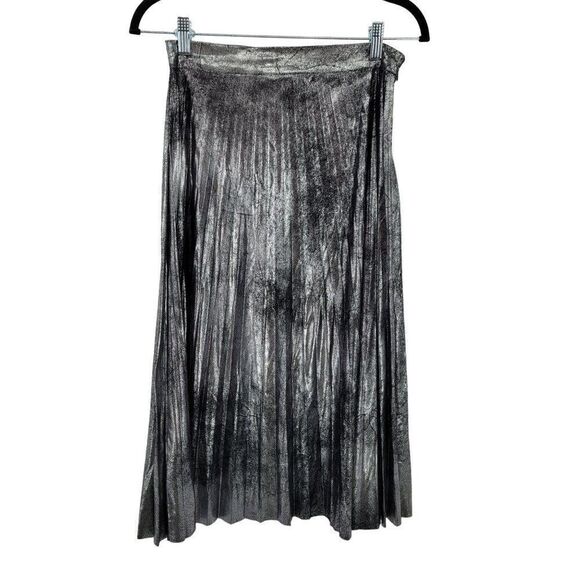 Romeo Juliet Couture Skirt Grunge Pleated Metallic Distressed Silver Midi S - Picture 6 of 14
